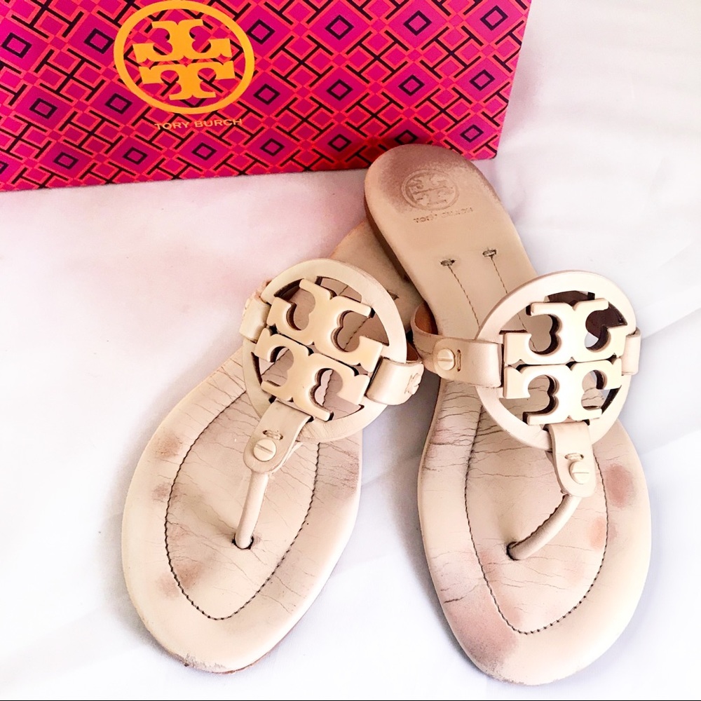 Tory burch miller sandals cream leather